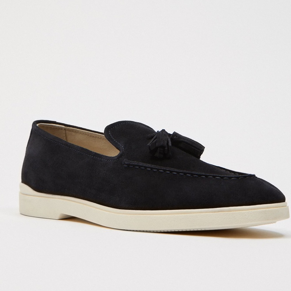 Zara- SPORTY LEATHER NAVY BLUE LOAFERS.   Size EU 40  US 7